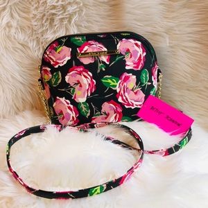 Betsey Johnson Black and Pink Floral Crossbody NWT